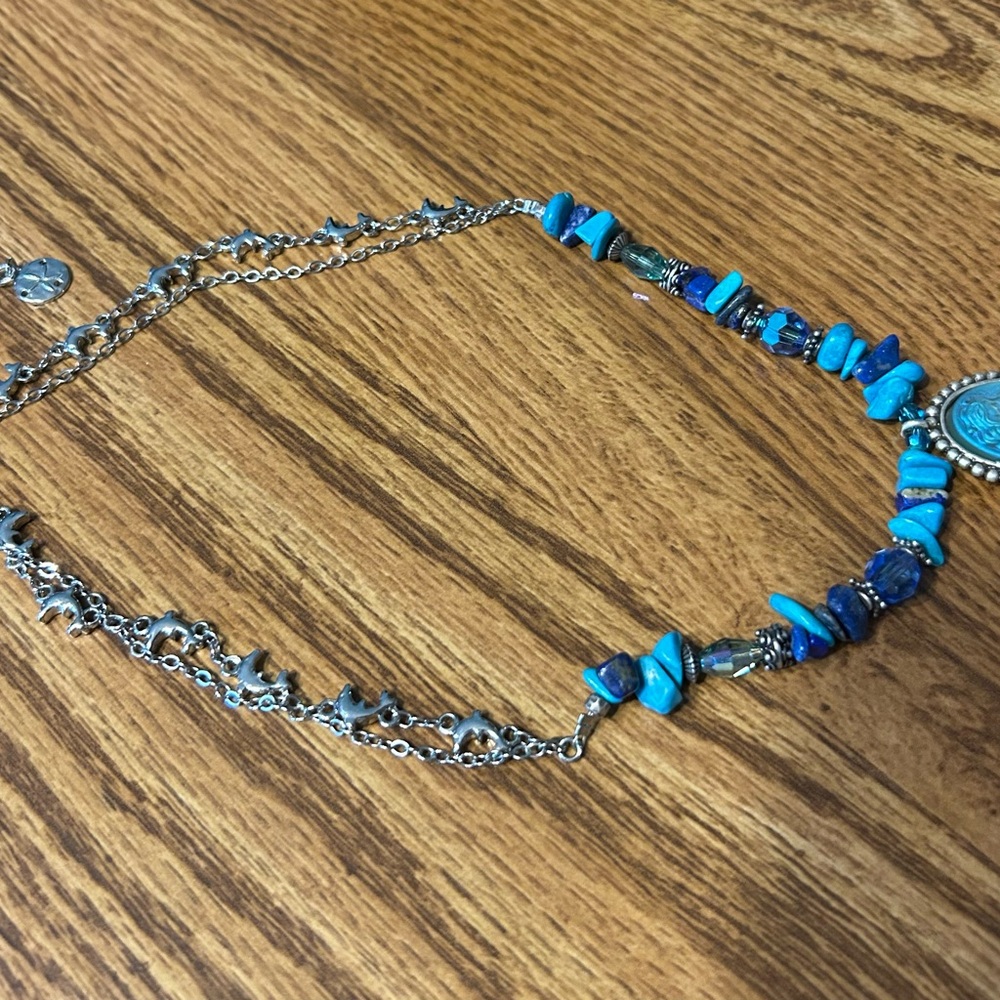 Vintage Kirks Folly Blue Beaded Mermaid Necklace with Silver Accents - Picture 2 of 6